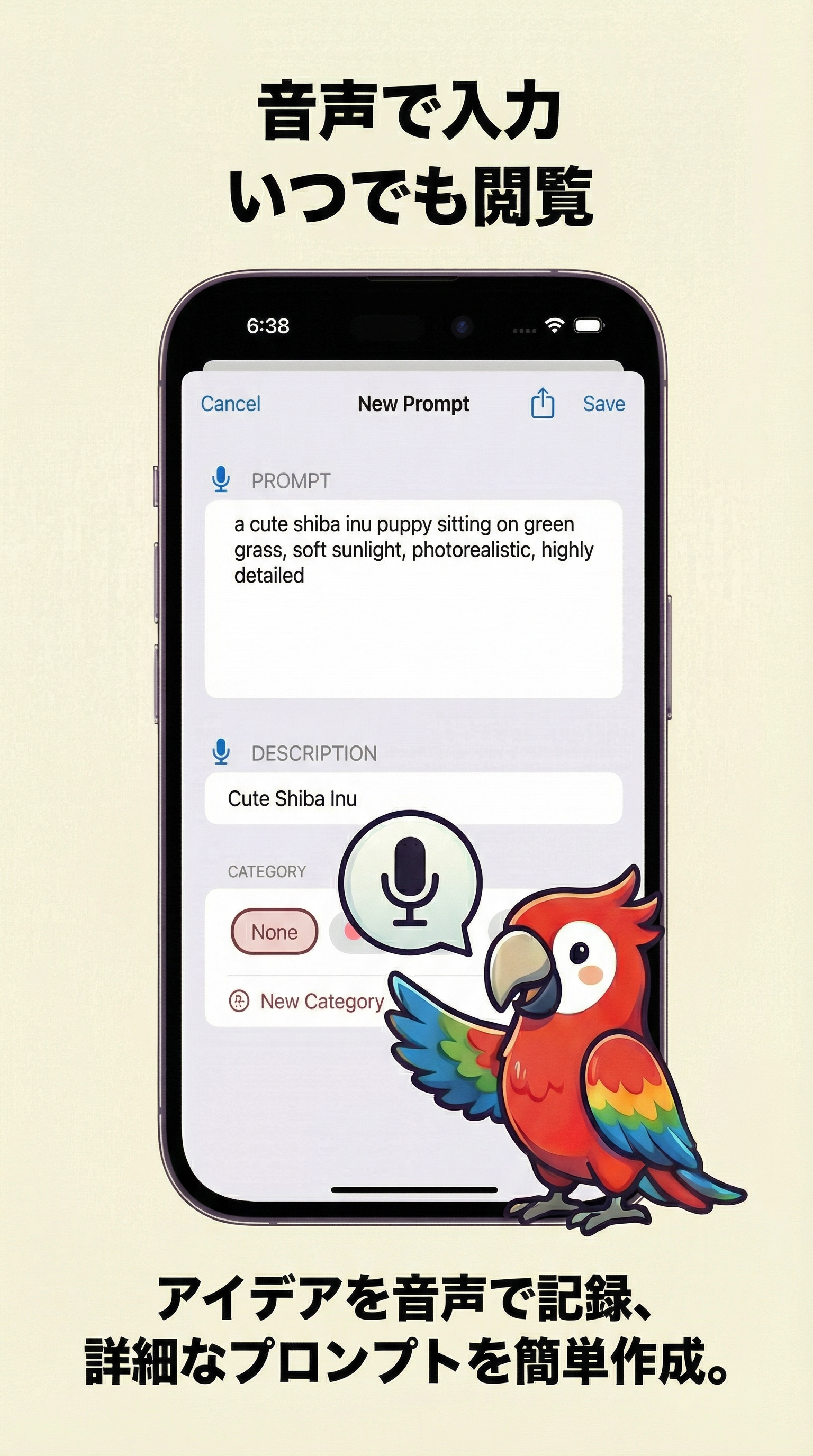 音声入力機能 - プロンプトメモの音声認識